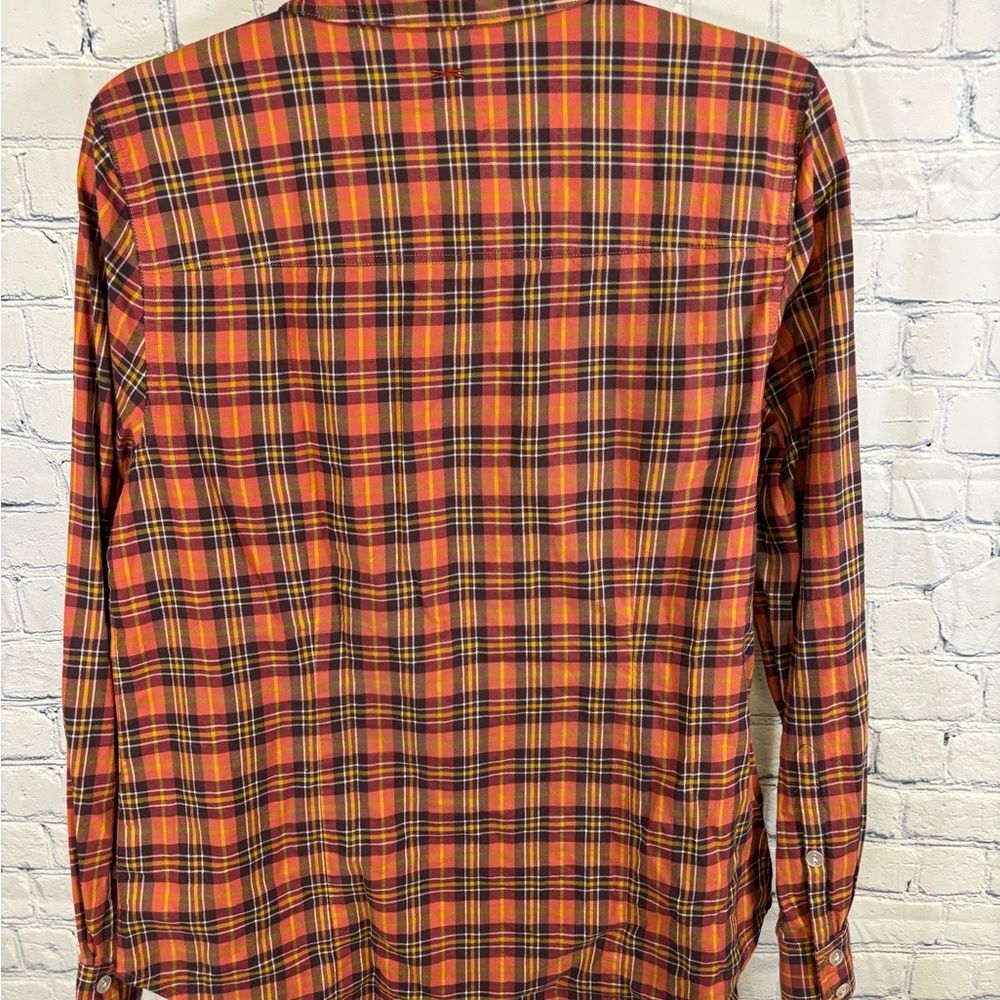 tyler böe Orange Blue Pintuck Button Up Brush Cotton Plaid Cottagecore Shirt 12 - Picture 2 of 10